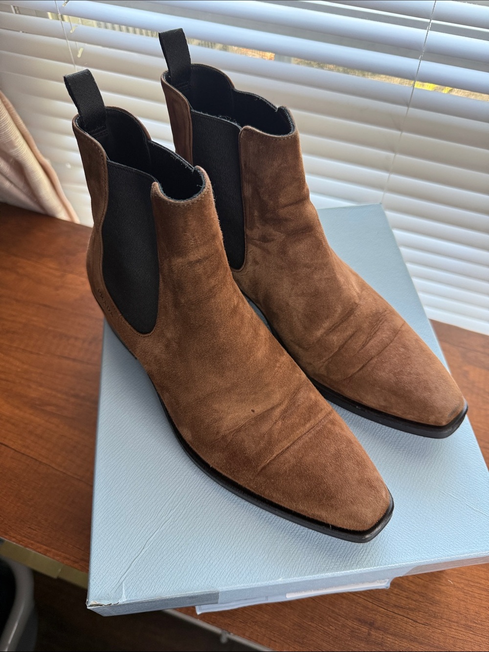 Prada Bruciato Brown Suede Chelsea Ankle Boots EU 37